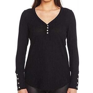 Chaser waffle thermal style fabric long sleeve shirt v-neck button detail size s